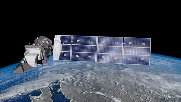 Illustration of Landsat 9 spacecraft in orbit around Earth