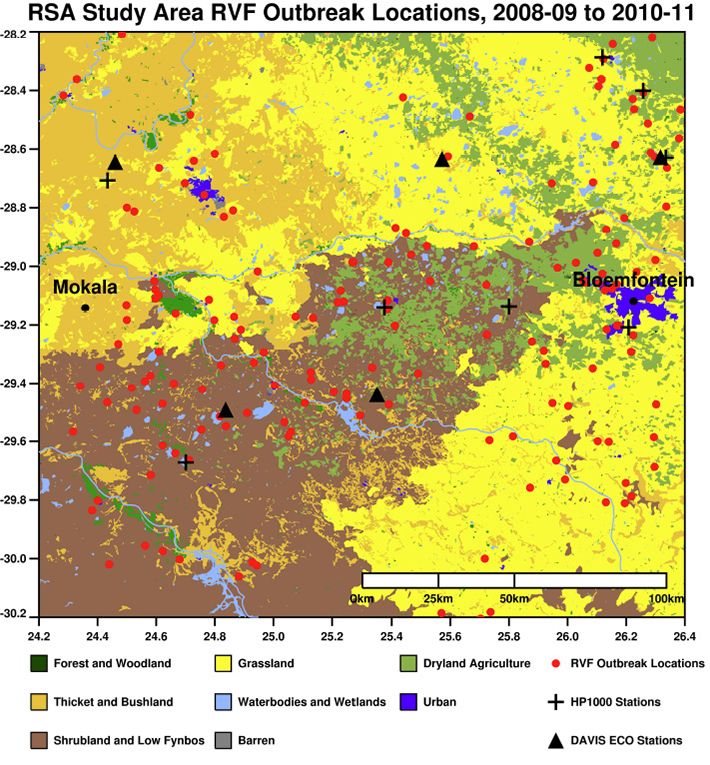 Map depicting Republic of South Africa Rift Valley Fever Outbreaks